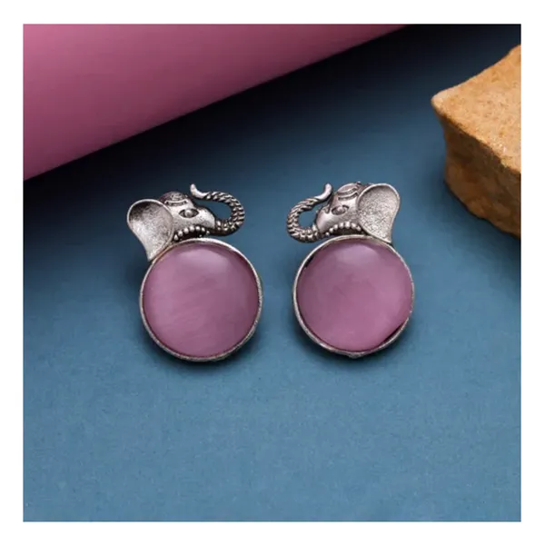 Pink_Colour_Elephant_Shape_Circular_Oxidized_Stud_for_Women_&_Girls,_Stylish_Fashionable_earrings