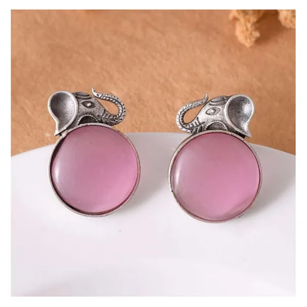 Pink_Colour_Elephant_Shape_Circular_Oxidized_Stud_for_Women_&_Girls,_Stylish_Fashionable_earrings