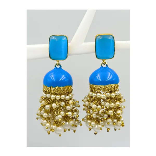 Enamel_Painted_Meeanakari_Jhumka_with_rectangular_Light_blue_stone_for_Women_&_Girls