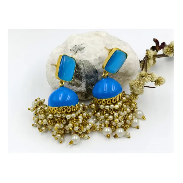 Enamel_Painted_Meeanakari_Jhumka_with_rectangular_Light_blue_stone_for_Women_&_Girls