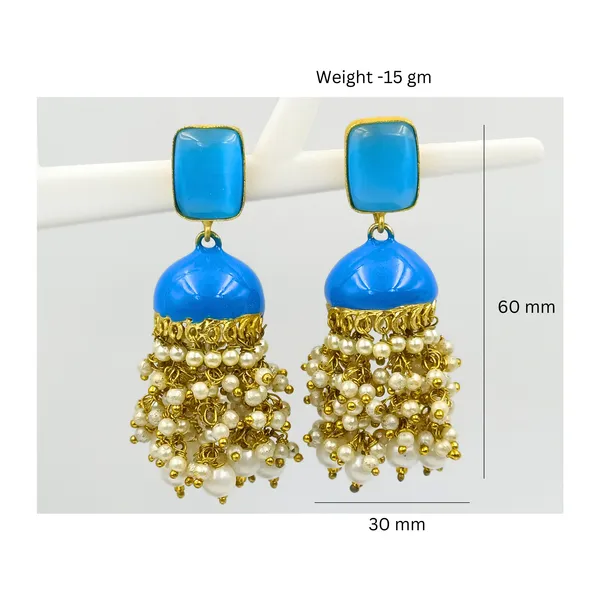 Enamel_Painted_Meeanakari_Jhumka_with_rectangular_Light_blue_stone_for_Women_&_Girls