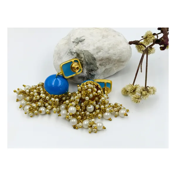 Enamel_Painted_Meeanakari_Jhumka_with_rectangular_Light_blue_stone_for_Women_&_Girls
