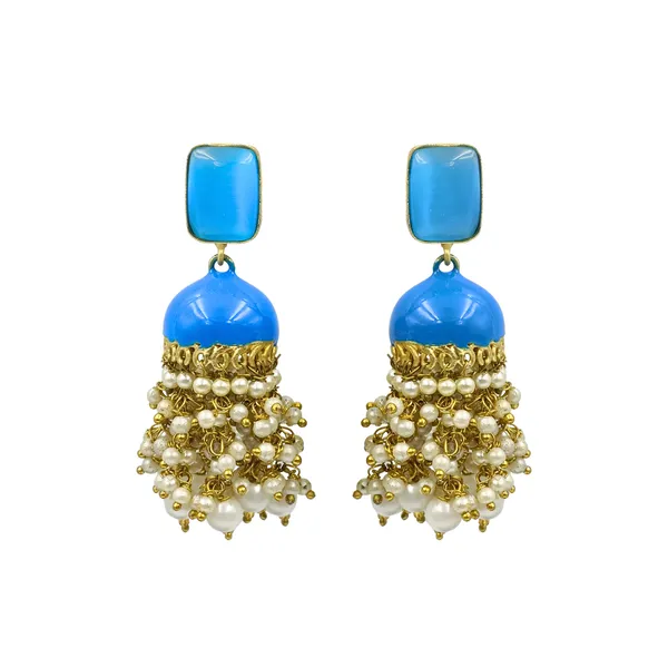 Enamel_Painted_Meeanakari_Jhumka_with_rectangular_Light_blue_stone_for_Women_&_Girls