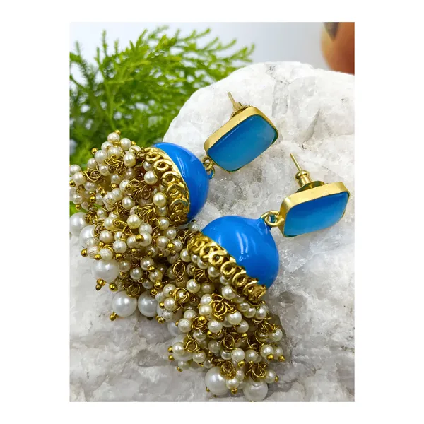 Enamel_Painted_Meeanakari_Jhumka_with_rectangular_Light_blue_stone_for_Women_&_Girls
