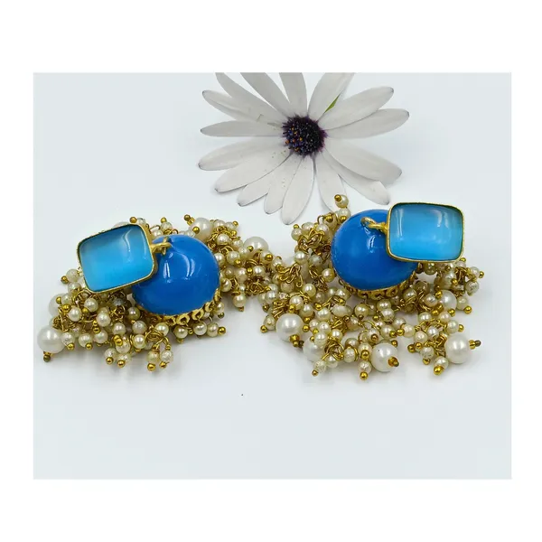 Enamel_Painted_Meeanakari_Jhumka_with_rectangular_Light_blue_stone_for_Women_&_Girls