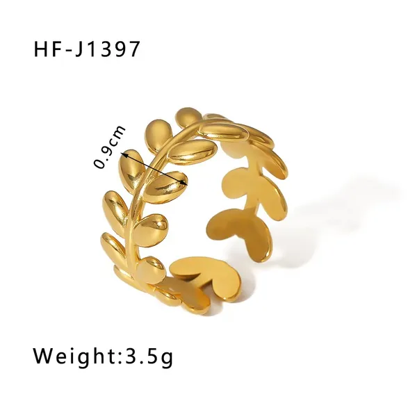 Leaf_Design_Gold-Plated_Ring_for_Women_&_Girls_|_Adjustable_18K_Stainless_Steel_Jewelry

