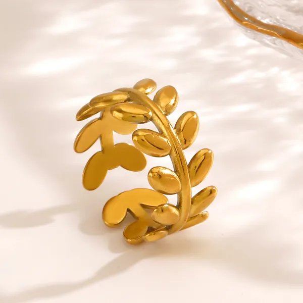 Leaf_Design_Gold-Plated_Ring_for_Women_&_Girls_|_Adjustable_18K_Stainless_Steel_Jewelry

