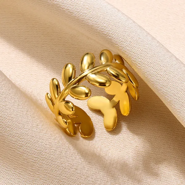Leaf_Design_Gold-Plated_Ring_for_Women_&_Girls_|_Adjustable_18K_Stainless_Steel_Jewelry

