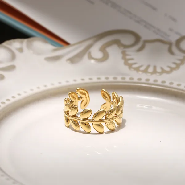 Leaf_Design_Gold-Plated_Ring_for_Women_&_Girls_|_Adjustable_18K_Stainless_Steel_Jewelry

