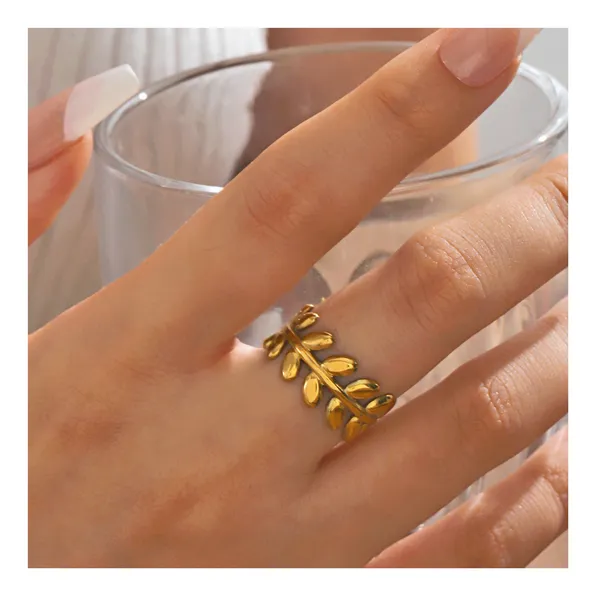 Leaf_Design_Gold-Plated_Ring_for_Women_&_Girls_|_Adjustable_18K_Stainless_Steel_Jewelry

