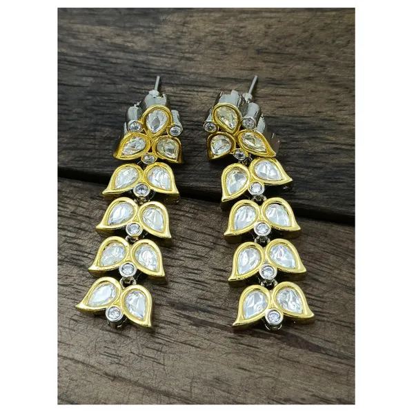 Silver_&_Gold_Double_Leaf_Style_Polki_Kundan_Chocker_Necklace_Set_For_Women,_Girls_For_All_Kind_Of_Traditional_&_Wedding_Attire