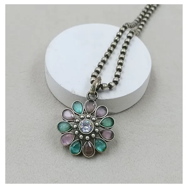 Floral_design_Mint_&_Pink_synthetic_stone_Oxidized_Necklace_set_with_Earring_&_Finger_Ring_for_women_&_girls