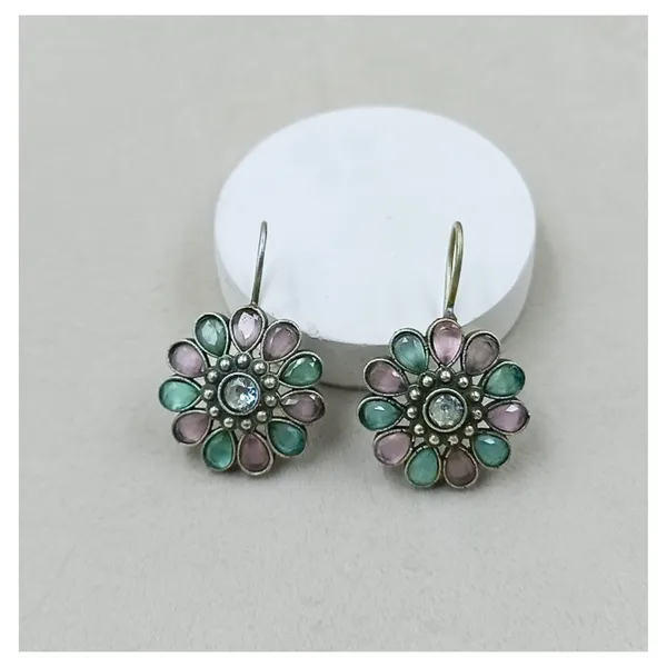 Floral_design_Mint_&_Pink_synthetic_stone_Oxidized_Necklace_set_with_Earring_&_Finger_Ring_for_women_&_girls