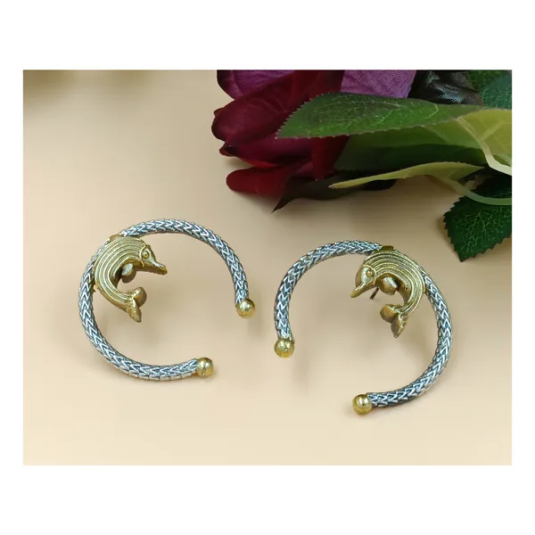 Dual_Tone_Tribal_Design_Fish_motif_Hoop_style_German_Silver_Earring_for_Girls_&_Women