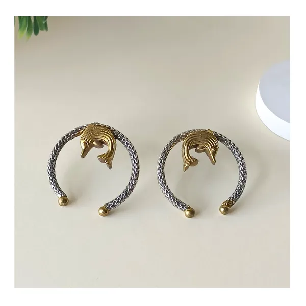 Dual_Tone_Tribal_Design_Fish_motif_Hoop_style_German_Silver_Earring_for_Girls_&_Women