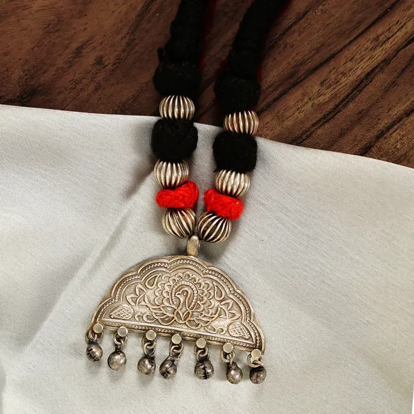 Banjara_Style_Silver_Look_Alike_Necklace_with_cotton_Red_&_Black_Strand_for_Women_&_Girls