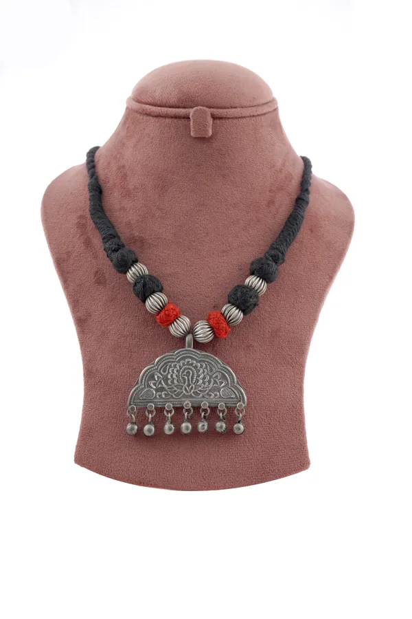 Banjara_Style_Silver_Look_Alike_Necklace_with_cotton_Red_&_Black_Strand_for_Women_&_Girls