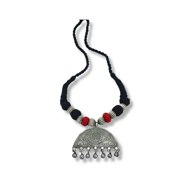 Banjara_Style_Silver_Look_Alike_Necklace_with_cotton_Red_&_Black_Strand_for_Women_&_Girls