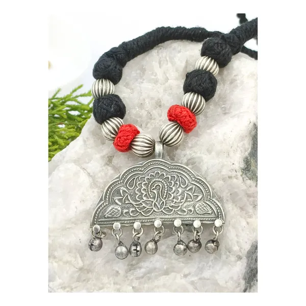 Banjara_Style_Silver_Look_Alike_Necklace_with_cotton_Red_&_Black_Strand_for_Women_&_Girls