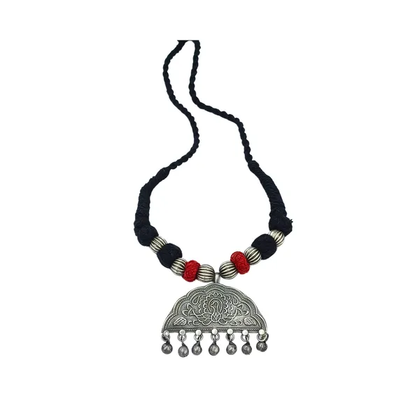 Banjara_Style_Silver_Look_Alike_Necklace_with_cotton_Red_&_Black_Strand_for_Women_&_Girls
