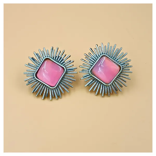 Pink_Colour_Silver_Look_Alike_Sun_Rays_Design_Oxidised_Stud_For_Women_&_Girls