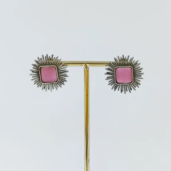 Pink_Colour_Silver_Look_Alike_Sun_Rays_Design_Oxidised_Stud_For_Women_&_Girls