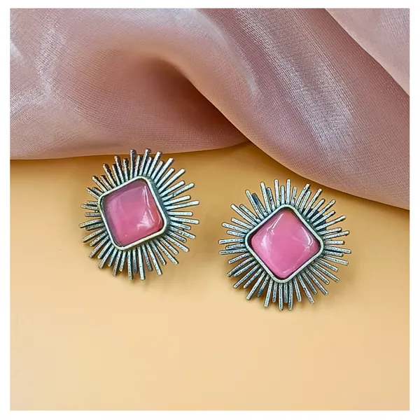 Pink_Colour_Silver_Look_Alike_Sun_Rays_Design_Oxidised_Stud_For_Women_&_Girls