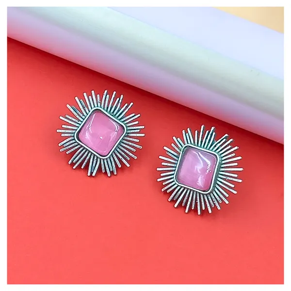 Pink_Colour_Silver_Look_Alike_Sun_Rays_Design_Oxidised_Stud_For_Women_&_Girls