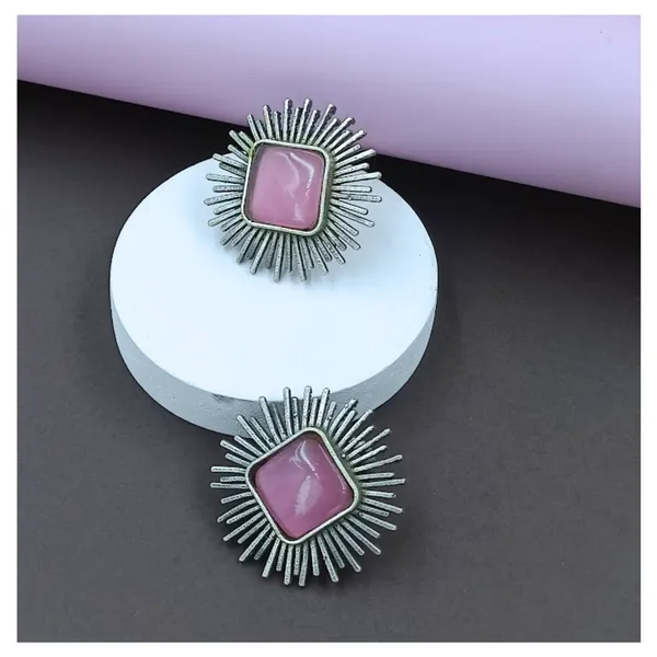 Pink_Colour_Silver_Look_Alike_Sun_Rays_Design_Oxidised_Stud_For_Women_&_Girls