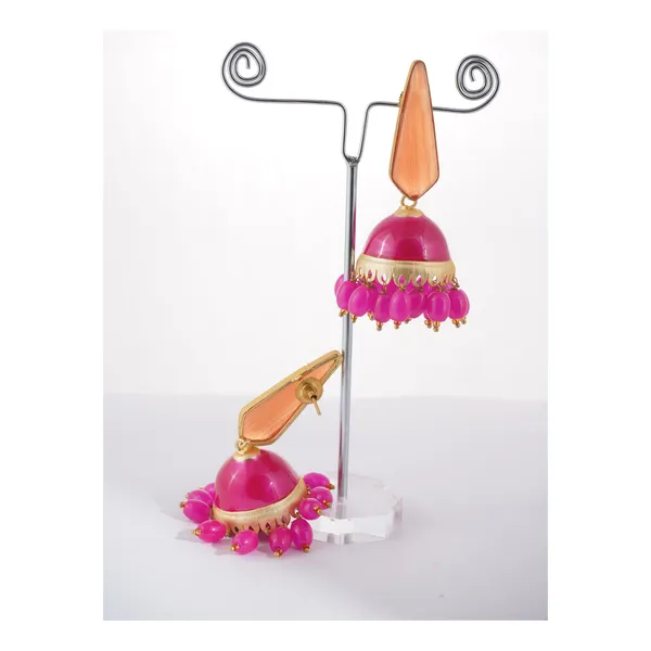 Pink_enamel_painted_gold_polished_beautiful_stylish_Traditional_Jhumka_for_Women_&_Girls