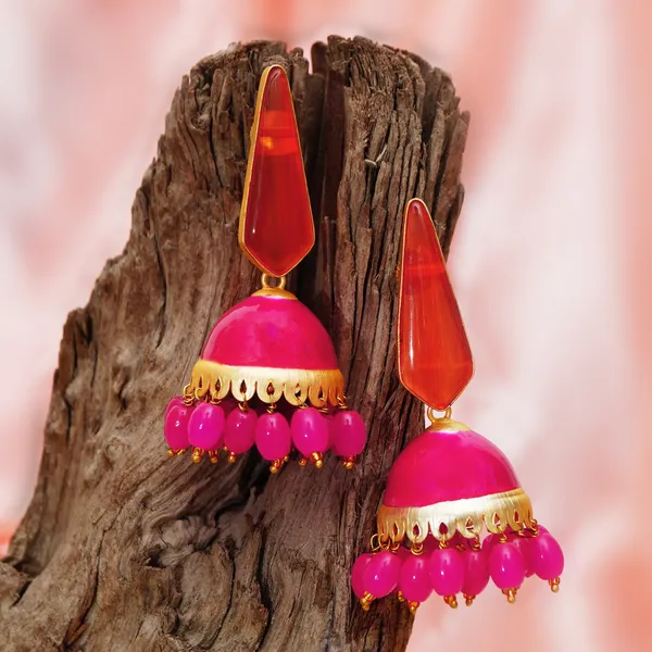 Pink_enamel_painted_gold_polished_beautiful_stylish_Traditional_Jhumka_for_Women_&_Girls