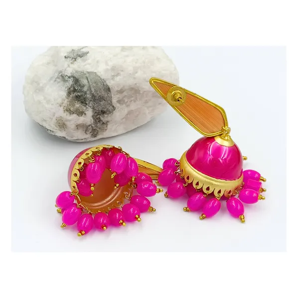 Pink_enamel_painted_gold_polished_beautiful_stylish_Traditional_Jhumka_for_Women_&_Girls