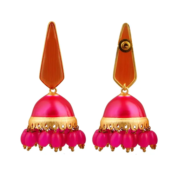 Pink_enamel_painted_gold_polished_beautiful_stylish_Traditional_Jhumka_for_Women_&_Girls