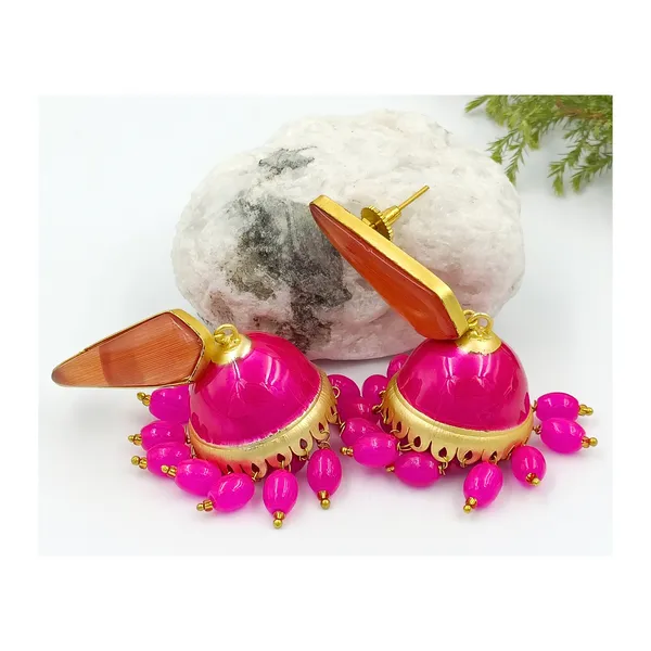 Pink_enamel_painted_gold_polished_beautiful_stylish_Traditional_Jhumka_for_Women_&_Girls