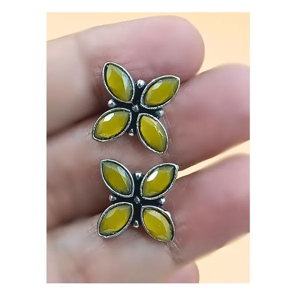 Yellow_Colour_Floral_Shape_Oxidised_Stud_for_women_&_girls,_Stylish_Fashionable_Earring