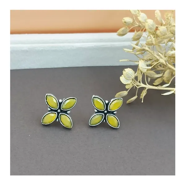 Yellow_Colour_Floral_Shape_Oxidised_Stud_for_women_&_girls,_Stylish_Fashionable_Earring