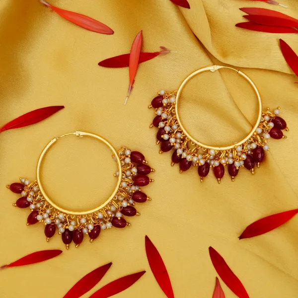 Red_&_Golden_Matt_Gold_Polish_With_Red_Glass_Beads_Traditional_Style_Circular_Earring_For_Women_&_Girls