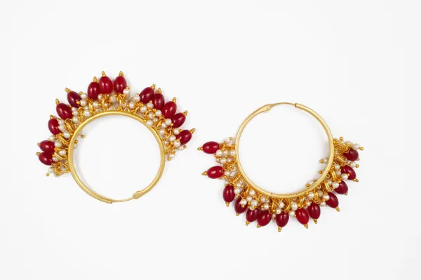 Red_&_Golden_Matt_Gold_Polish_With_Red_Glass_Beads_Traditional_Style_Circular_Earring_For_Women_&_Girls