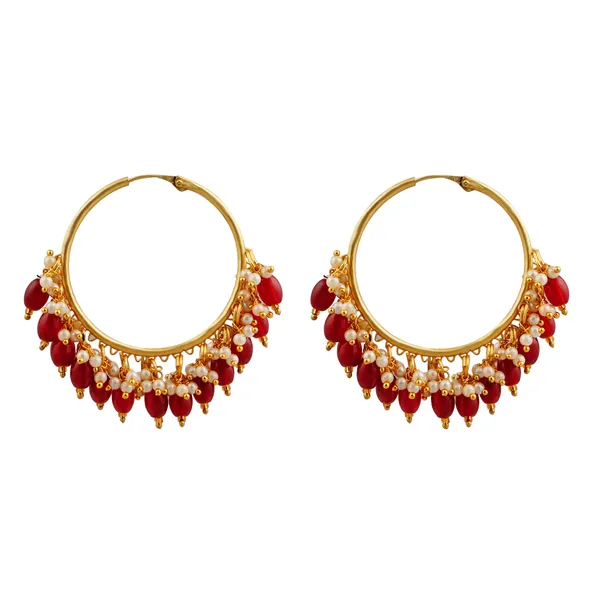 Red_&_Golden_Matt_Gold_Polish_With_Red_Glass_Beads_Traditional_Style_Circular_Earring_For_Women_&_Girls