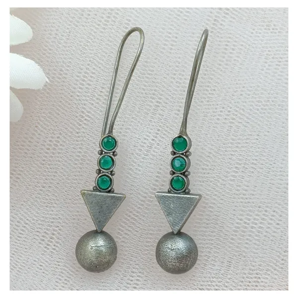 Arrow_Shaped_Oxidised_Dangler_with_green_stone_for_Women_&_Girls,_Stylish_fashionable_earring
