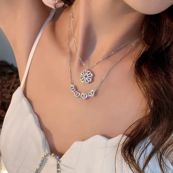 Magnetic_Four-Leaf_Clover_Heart_Necklace_|_2-in-1_Stainless_Steel_Silver_Plated_plated_Pendant_Chain_|_Women's_Trendy_&_Lucky_Charm_Jewelry