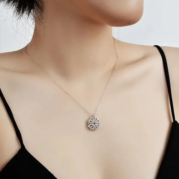 Magnetic_Four-Leaf_Clover_Heart_Necklace_|_2-in-1_Stainless_Steel_Silver_Plated_plated_Pendant_Chain_|_Women's_Trendy_&_Lucky_Charm_Jewelry