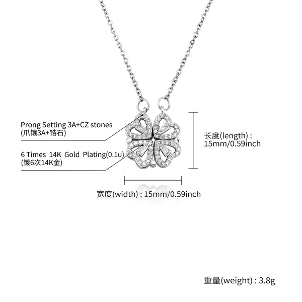 Magnetic_Four-Leaf_Clover_Heart_Necklace_|_2-in-1_Stainless_Steel_Silver_Plated_plated_Pendant_Chain_|_Women's_Trendy_&_Lucky_Charm_Jewelry