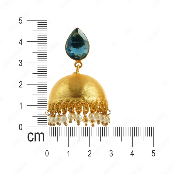 Pearl_drop_Golden_Matt_Traditional_Jhumka_with_Water_drop_shape_blue_stone_for_Women_&_Girls