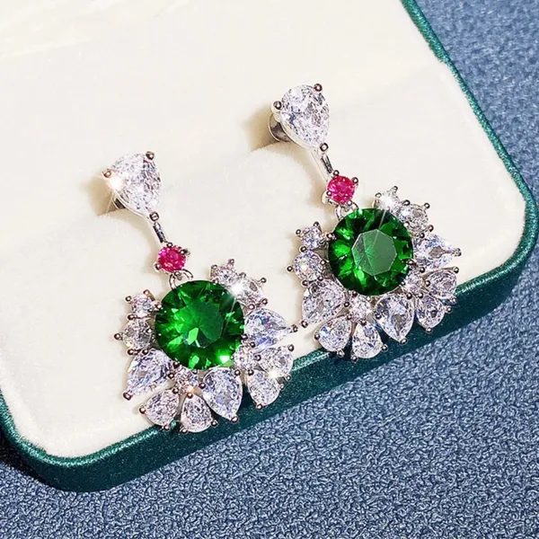 BLACKBOX_Emerald_Green,_White_&_Pink_Zircon_Drop_Earrings_for_Women_|_CZ_Dangler