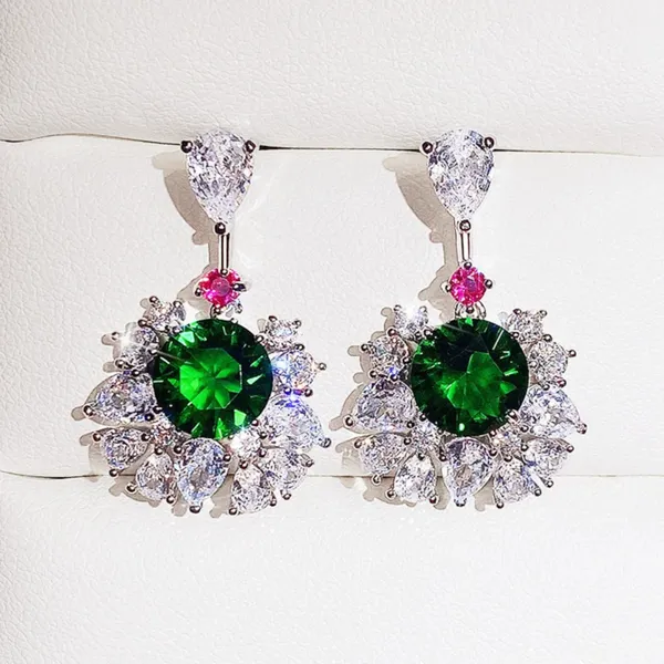 BLACKBOX_Emerald_Green,_White_&_Pink_Zircon_Drop_Earrings_for_Women_|_CZ_Dangler