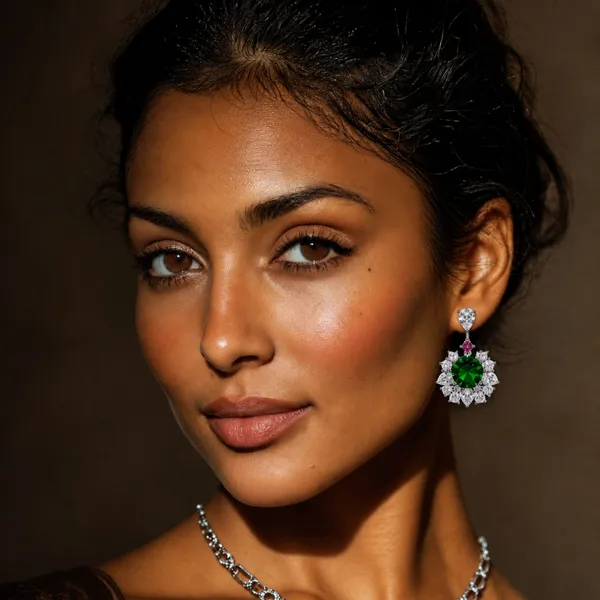 BLACKBOX_Emerald_Green,_White_&_Pink_Zircon_Drop_Earrings_for_Women_|_CZ_Dangler