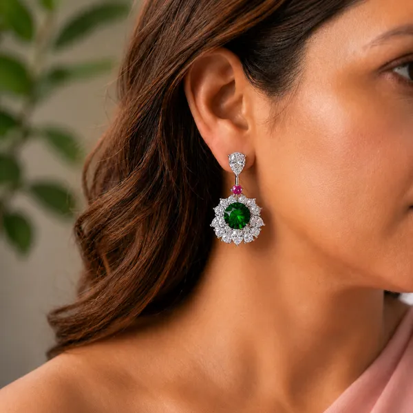 BLACKBOX_Emerald_Green,_White_&_Pink_Zircon_Drop_Earrings_for_Women_|_CZ_Dangler