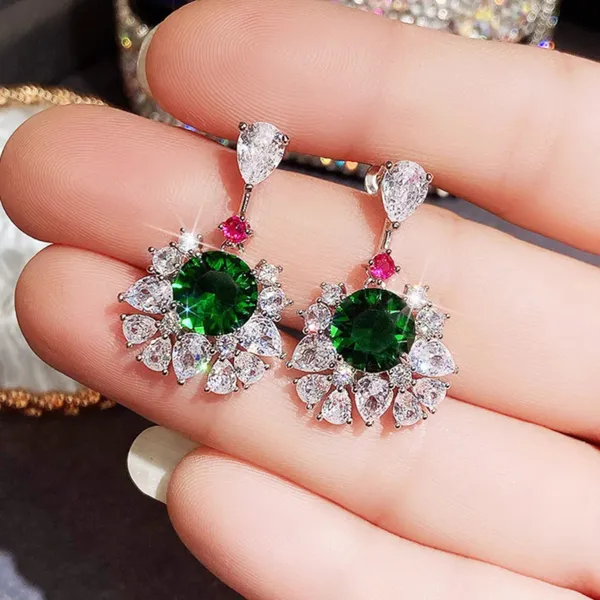 BLACKBOX_Emerald_Green,_White_&_Pink_Zircon_Drop_Earrings_for_Women_|_CZ_Dangler