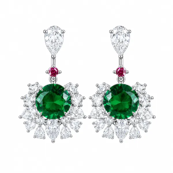 BLACKBOX_Emerald_Green,_White_&_Pink_Zircon_Drop_Earrings_for_Women_|_CZ_Dangler
